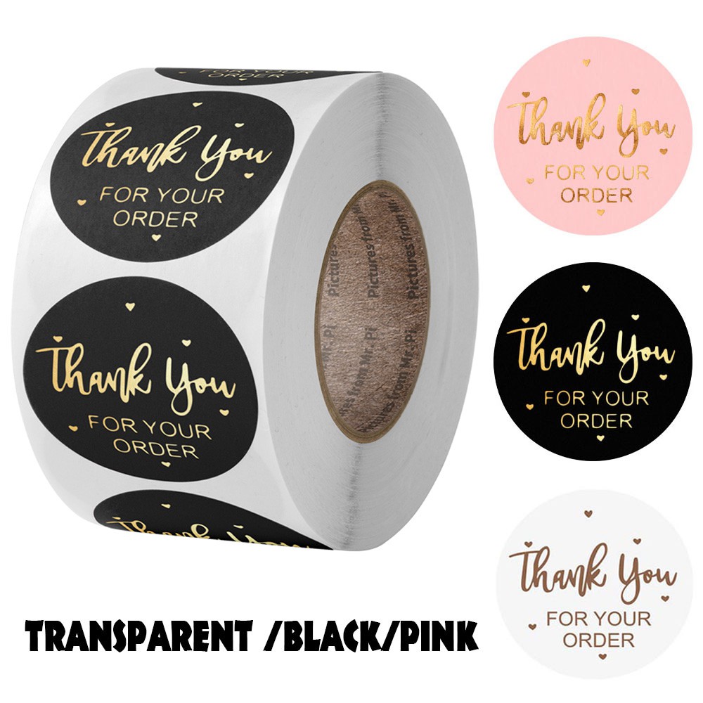 500pcs/roll gold foil thank you for your order sticker black ...