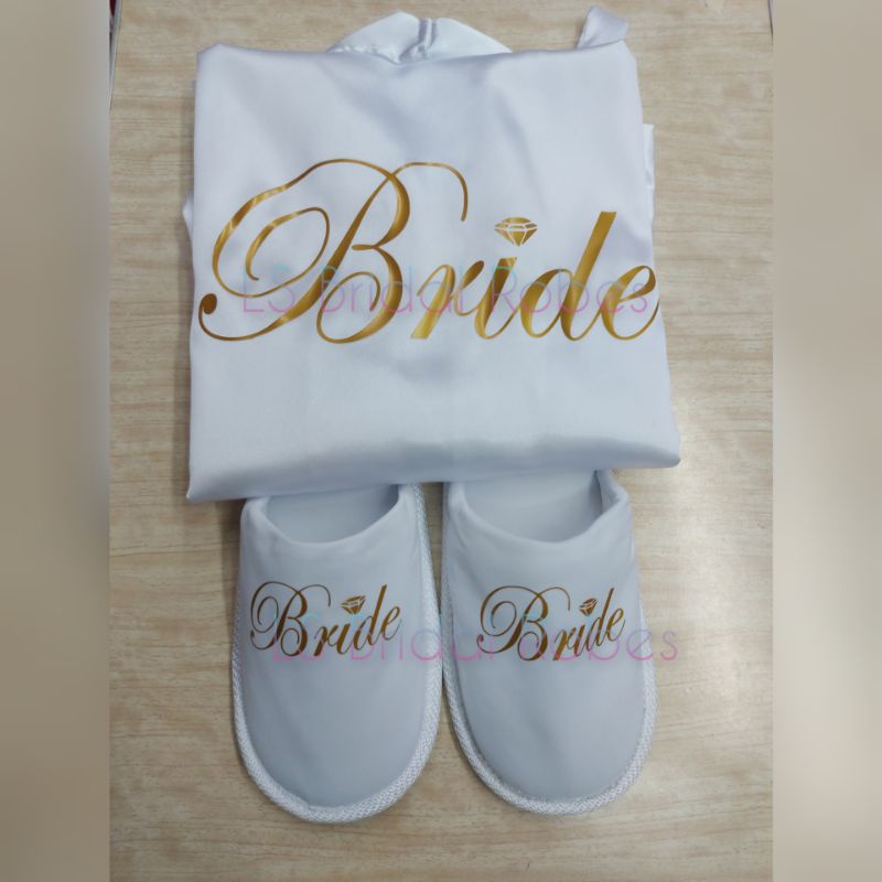 PACKAGE A - CLASSIC Wedding Robe Silk Satin / Bride Slippers Set ...