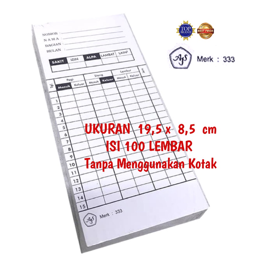 Absensi CARD 333 AMANO CONTENTS 100 SHEETS/ WITHOUT BOX | Shopee ...