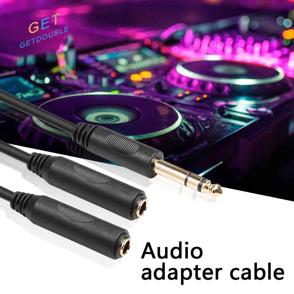 2X Mono 6.35mm Male Plug to Dual 6.35mm Female Socket Splitter Adapter