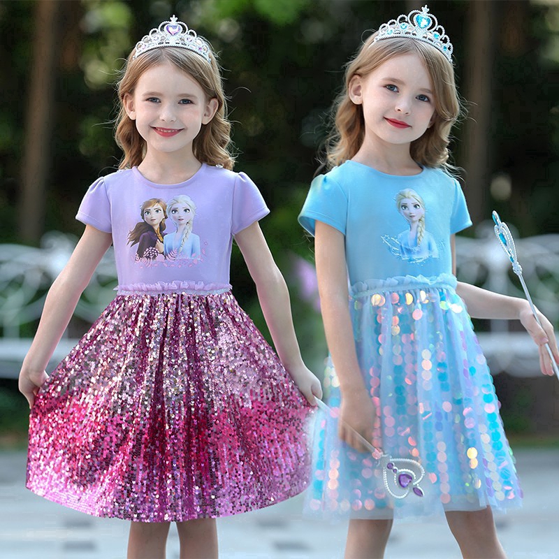 Frozen 2 Girls Dress for Kids Sequin Lace Birthday Party Wedding Dress  Princess Elsa Anna Baby Clothing | Shopee Philippines