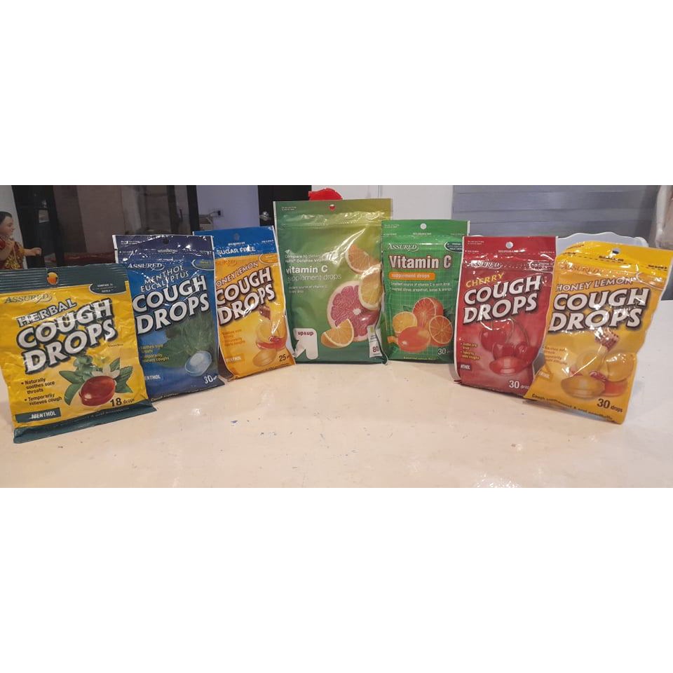 ASSURED , HEB Vitamin C & Cough Drops flavored supplement drops , UP&UP