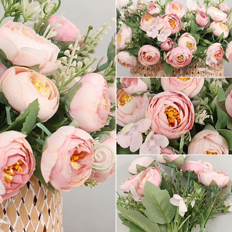 1 Bouquet 12 heads Artificial Peony Tea Rose Flowers Camellia Silk Fake ...