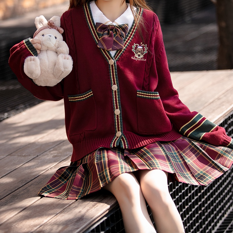 (Spot Goods)Christmas Full Set JK Knit Cardigan Red Jacket School Uniform For Female Students