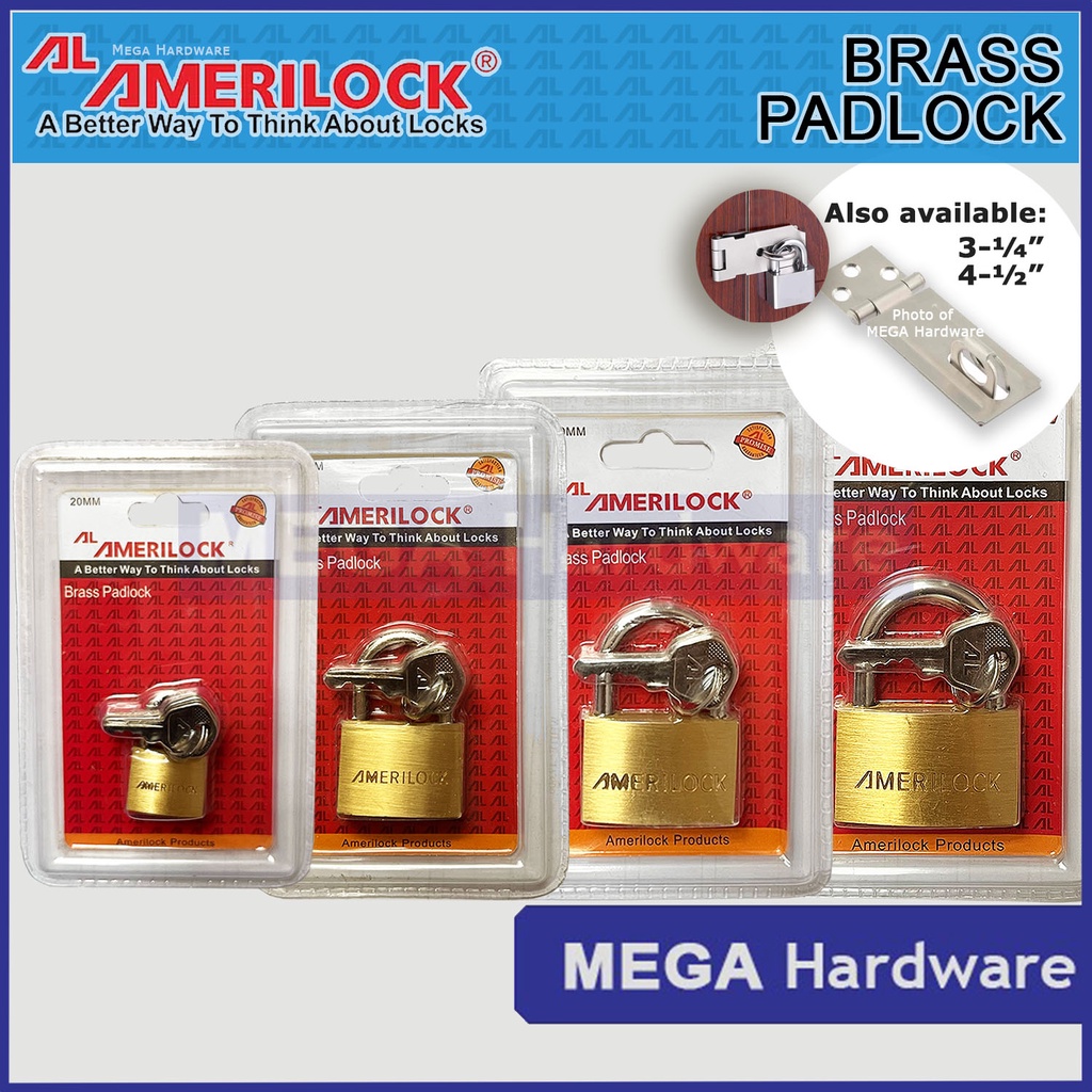 AMERILOCK Brass Padlock (20mm, 30mm, 40mm, 50mm)/ Stainless Steel Fixed ...