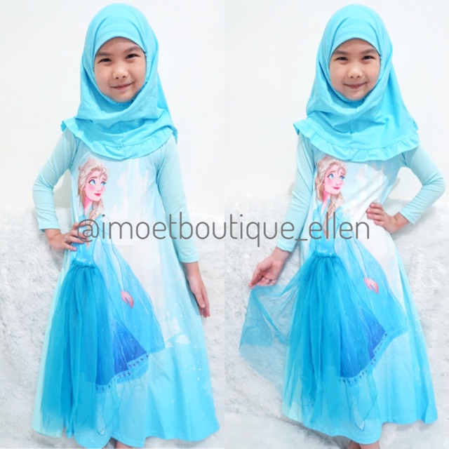 Imoet.boutique - Gamis + hijab frozen elsa blue tile (GI0616) | Shopee ...