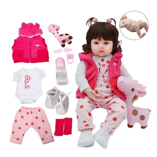 Reborn Baby Doll 48cm Full Silicone Body Can Bath Girl Brown Eyes Giraffe  In Stock Sent