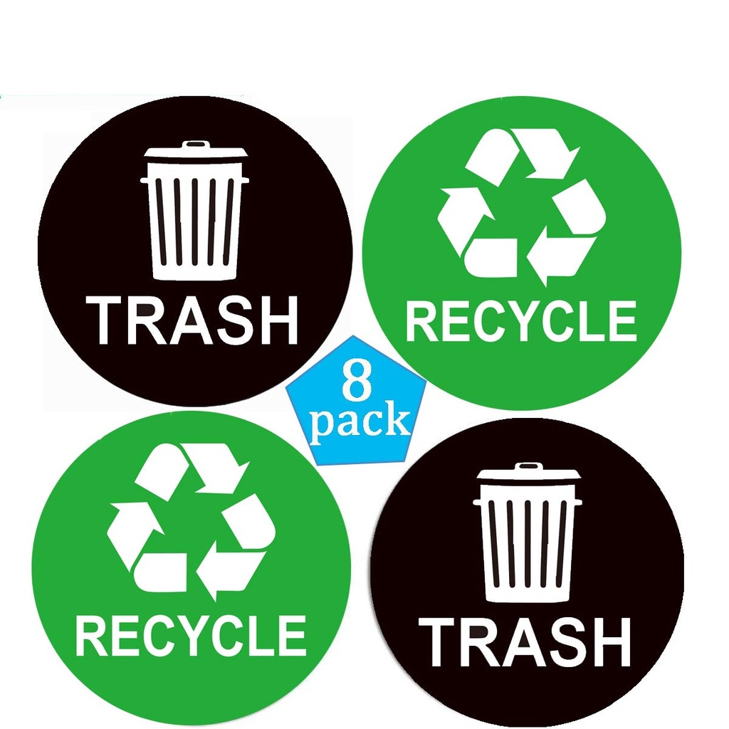 Pop Resin 8 Pack Recycle Sticker Sign Trash Decal Bin Label - 4