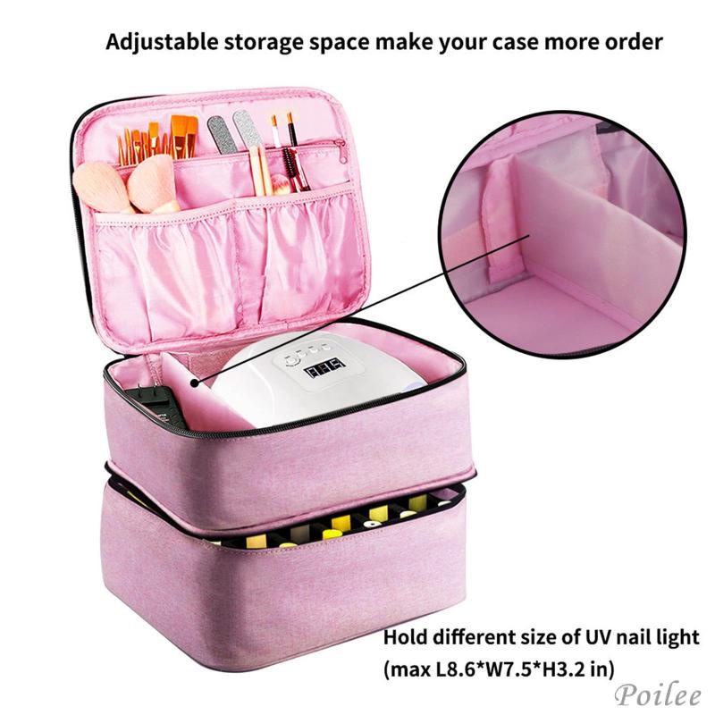 Nail Polish Organizer Case, Gel Nail Storage Bag, Nail Dryer Lamp Carrying  Case Holds 30 Bottles with Adjustable Dividers Ideal for Home & Travel