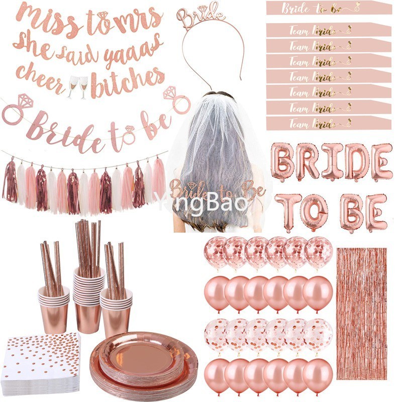 Bride To Be Team Bride Satin Hoop Banner Latex Confetti Balloons Veil ...