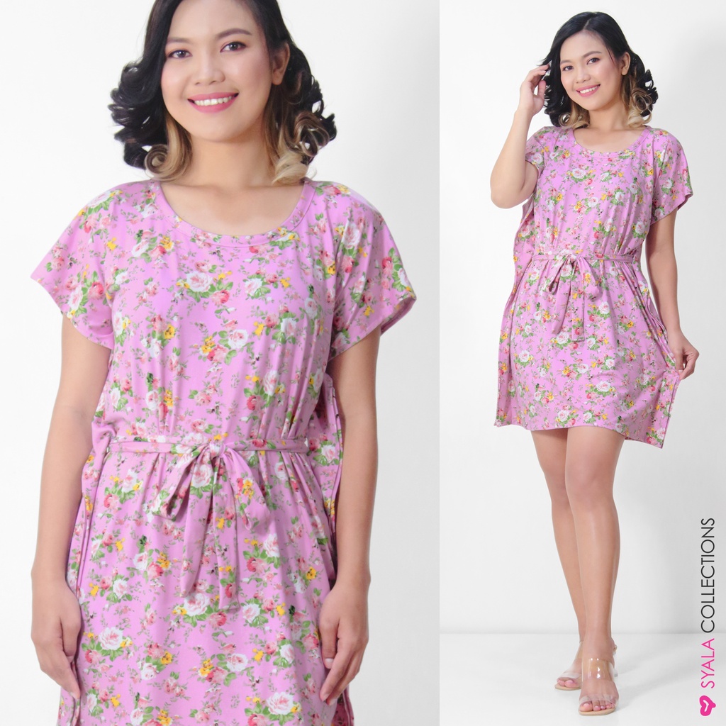 Square Waist Tie Casual Plus Summer Violet Floral Dress Syala ...