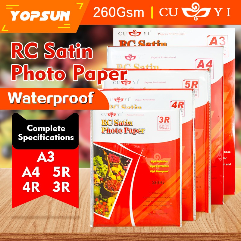 Cuyi Rc Satin Photo Paper 260gsm A4 5R 4R 3R Inkjet Paper Resin Coated ...