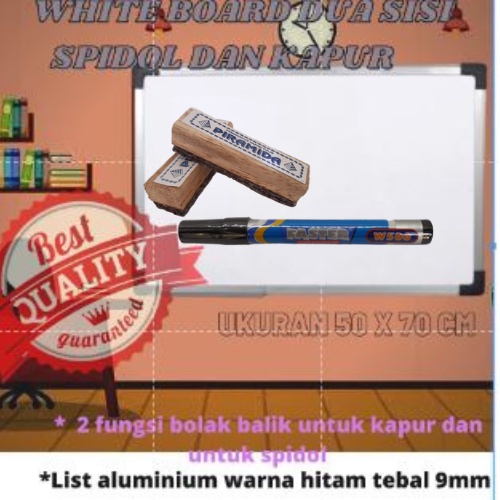 Chalkboard/ WHITE BOARD Double Sided Markers And Chalk 50 X 70 cm