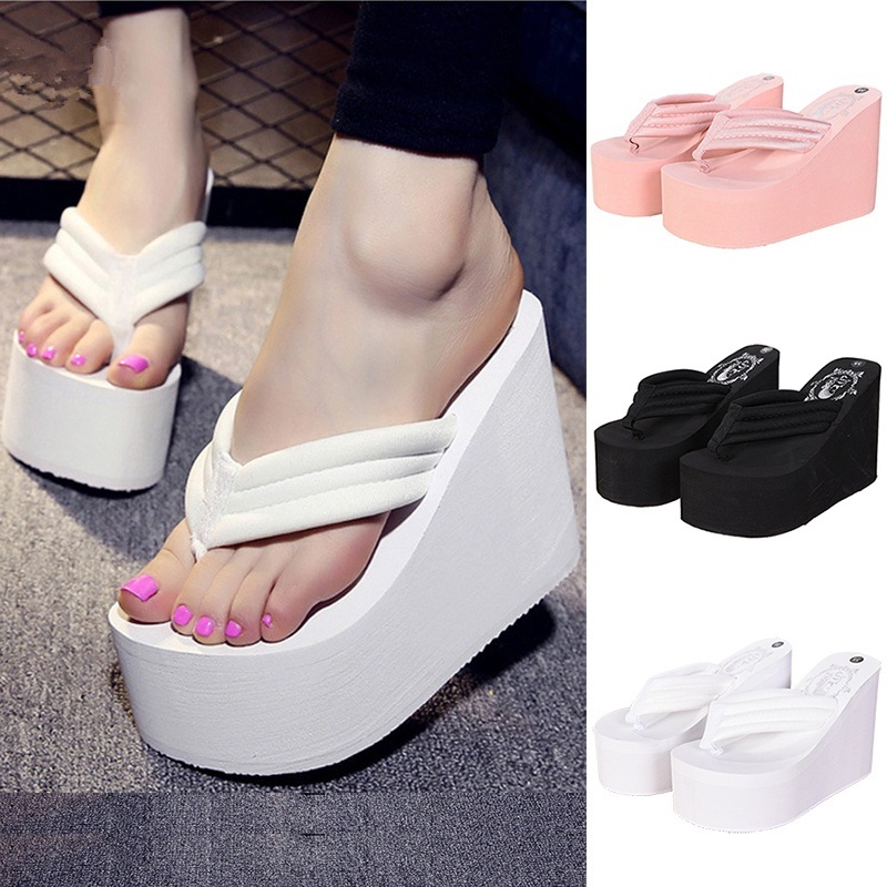Women Wedges Slippers Summer Fashion High Heel Thick Bottom Anti slip Beach Flip Flops Shopee Philippines