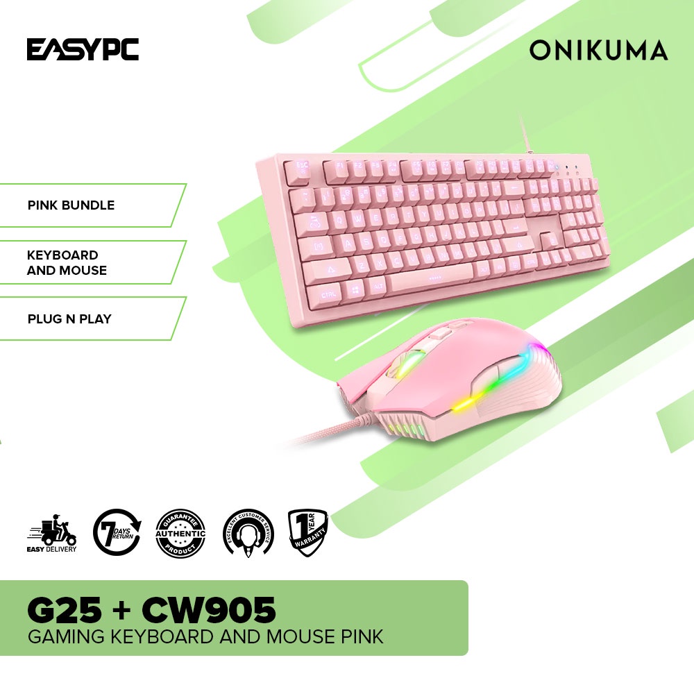 EasyPC Onikuma G25 + CW905 Gaming Keyboard and Mouse Pink Shopee