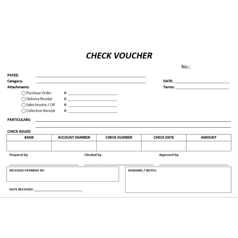 CARBONIZED GENERIC PAYMENT VOUCHER, CASH VOUCHER, CHECK VOUCHER