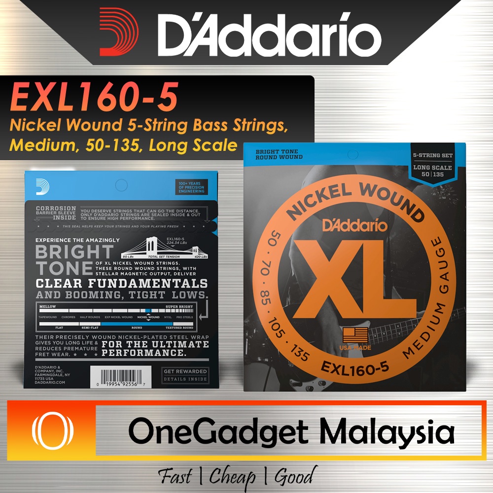 D'ADDARIO EXL1605 NICKEL WOUND 5 STRING BASS, MEDIUM 50135 (EXL 160/ BASS GUITAR 5 STRING