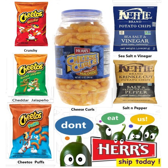 Cheetos Puff n Crunchy Cheddar Jalapeno, Herrs Crunchy Jalapeno ...