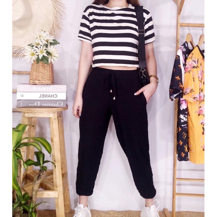 Crossover Cropped Tee Jogger Set (FP Dupe)