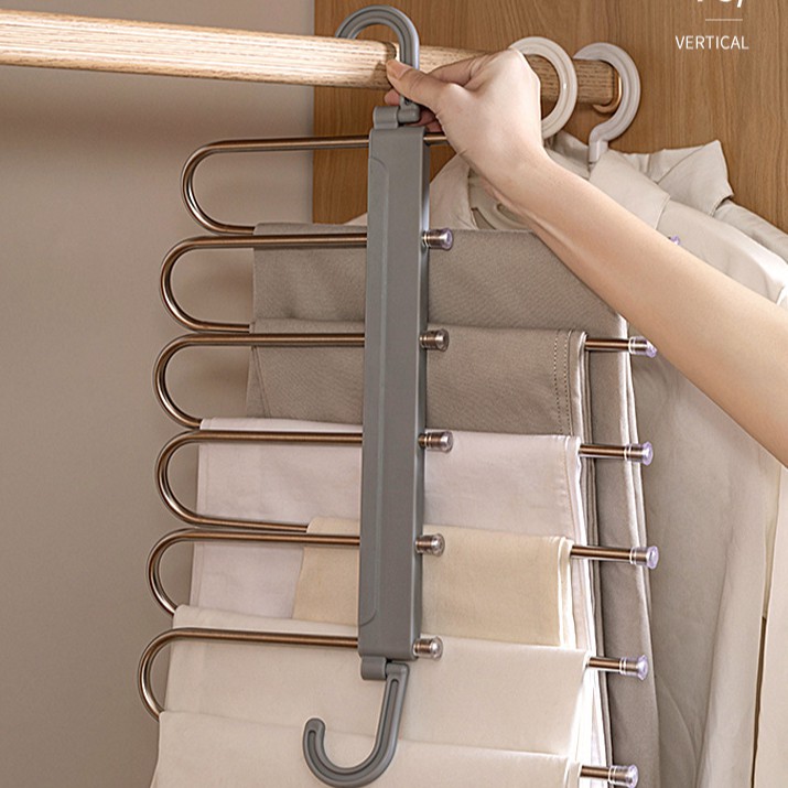 6 layer Pants Rack Folding Magic Pants Rack Home Wardrobe Telescopic ...