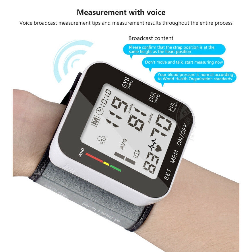 Automatic Digital Wrist Blood Pressure Monitor Voice BP Cuff Machine ...