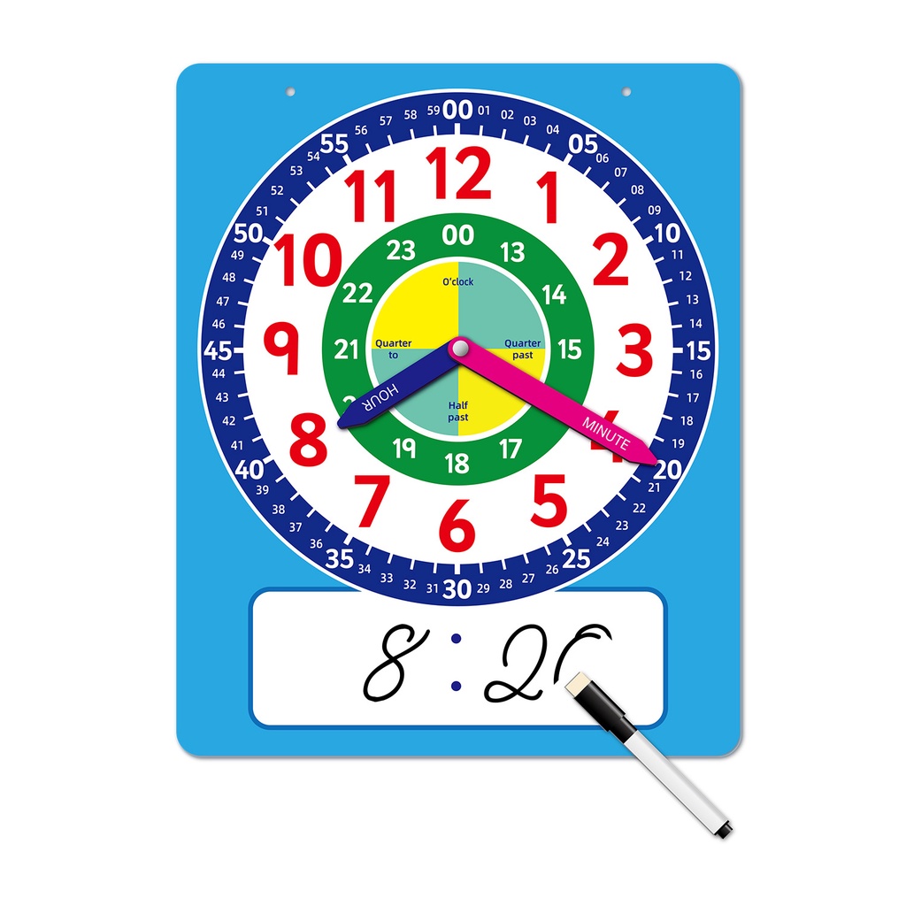 Write & Wipe Teaching Demonstration Clock Telling Time Learning Clock