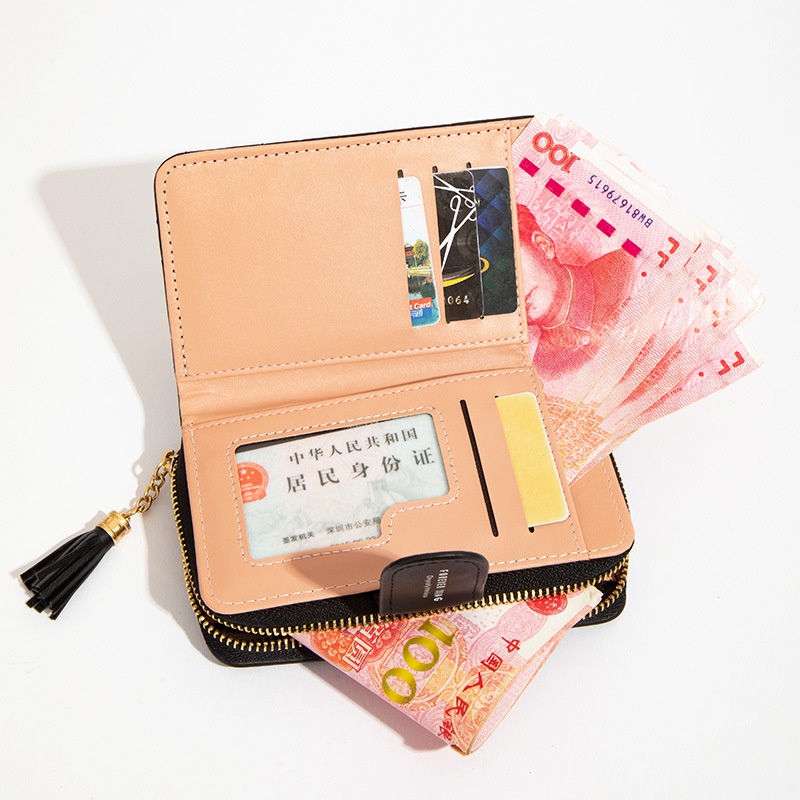 PREMIUM SMALL WOMEN'S FOLDING WALLET BLACK LEATHER CAROLIOLA WA400B5 ...