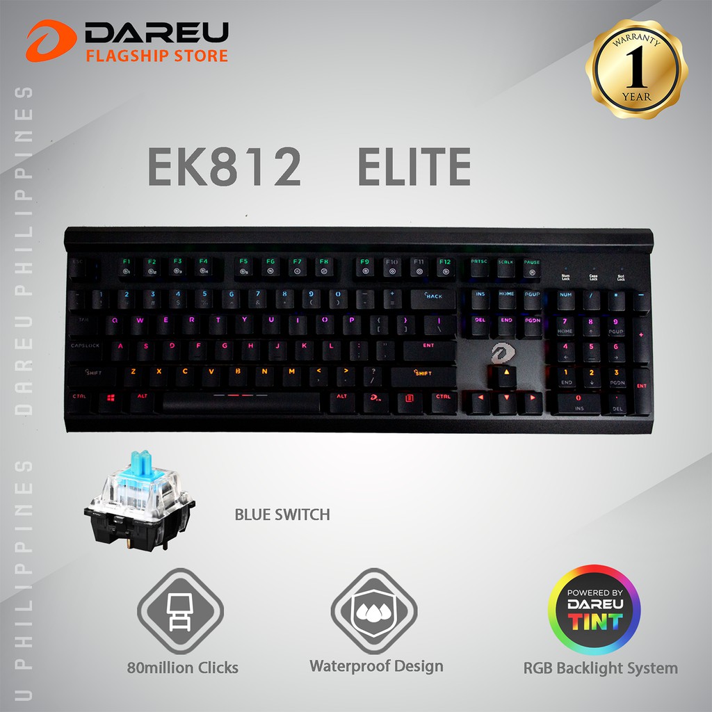 DAREU EK812 ELITE Rainbow Backlit Wired Full Size Mechanical Gaming ...