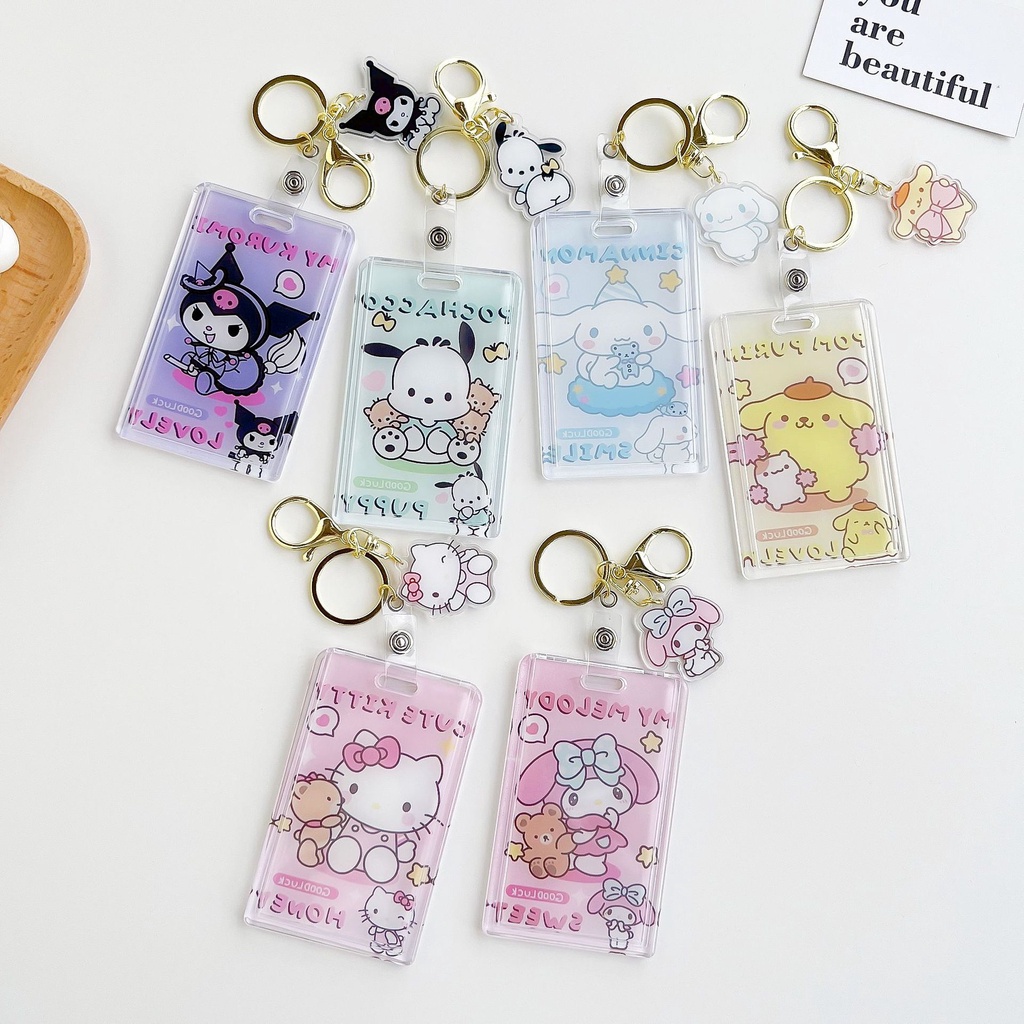 Sanrio Transparent Card Holder Hard Case Slide Cover with Key Ring ...