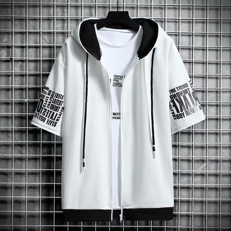 Spot Short Sleeve Hoodie Jacket With Zipper Korean Urban Style For - Main Image