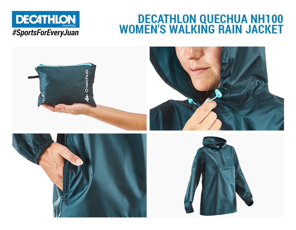 Quechua Women's Raincut Full Zip Windproof and Water-repellent Rain Jacket