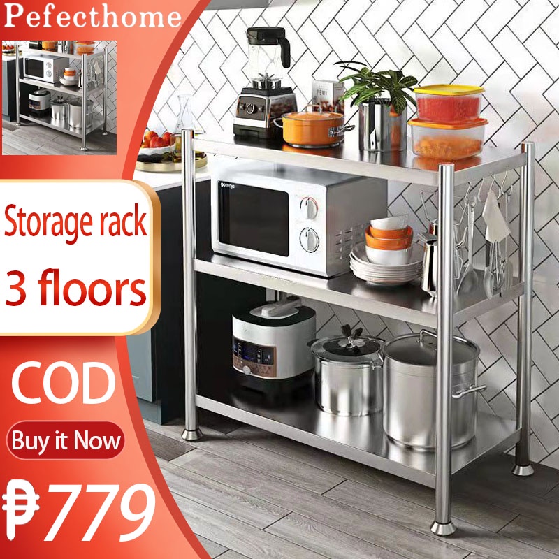 3-tier Stainless Steel Rack Kitchen Storage Rack Wall Cabinet Home ...