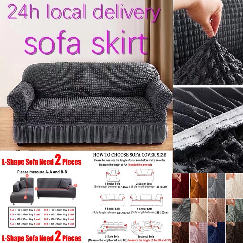Seersucker Black Grey Sofa Cover 1/2/3/4 Seater Sarung with Skirt ...