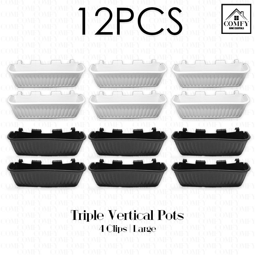 One Dozen (12pcs) 4 Clips Large Triple Hanging Vertical Pots Wall