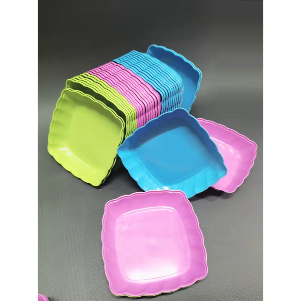 Square Plastic Plate Plato Candy Color Reusable Plate | Shopee Philippines