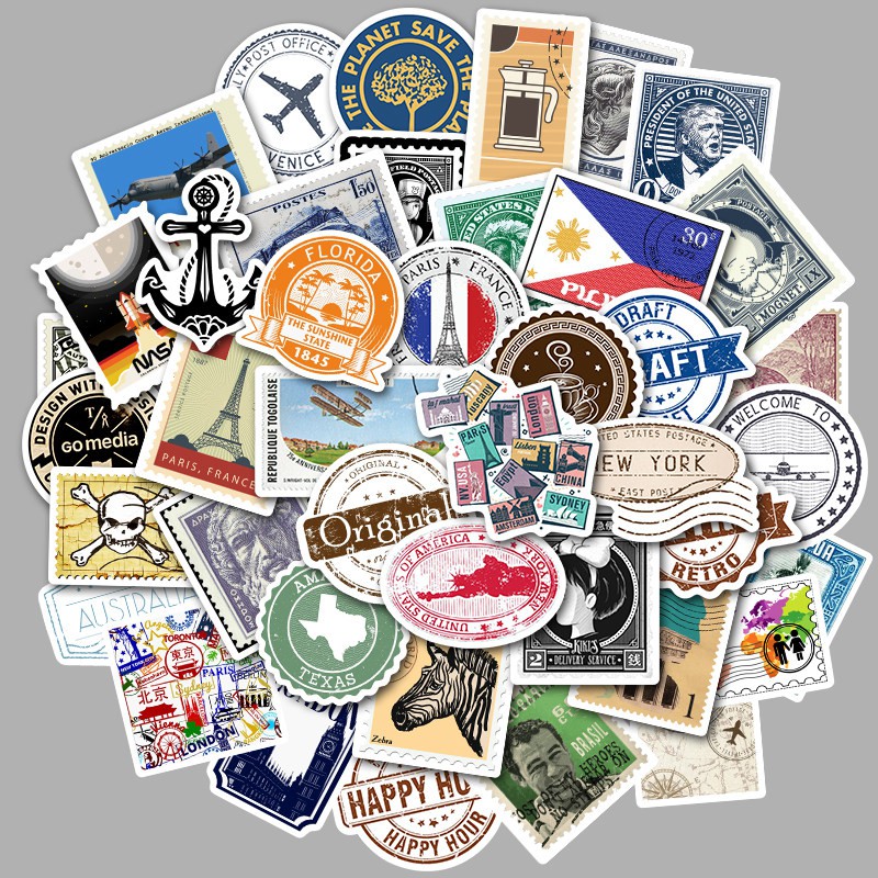 50Pcs Vintage Travel Stickers Transparent Waterproof Postmark