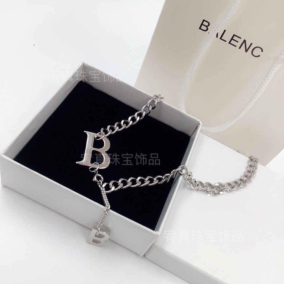 T20 Balenciaga Ins Popular B Logo Silver Metal Chain Necklace Geometric ...