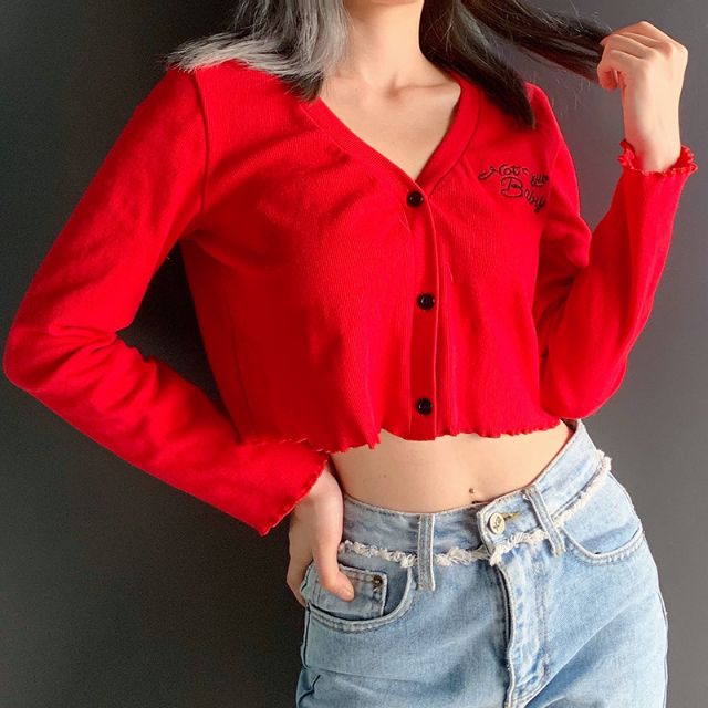 Red hot sale cardigan cropped