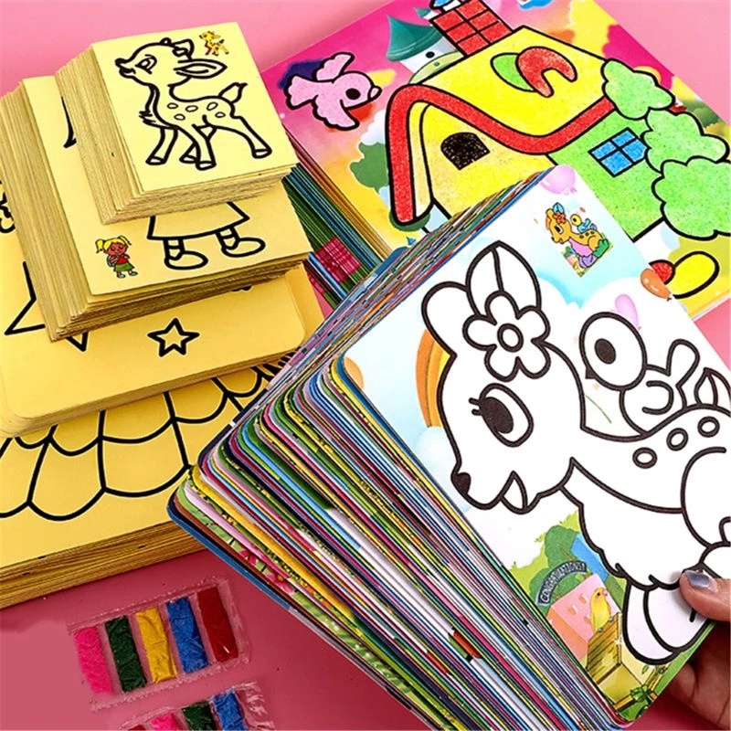 Creative DIY Sand Painting Kids Montessori Toys Children Crafts Doodle Colour  Sand Art Drawing Paper Educational Toy