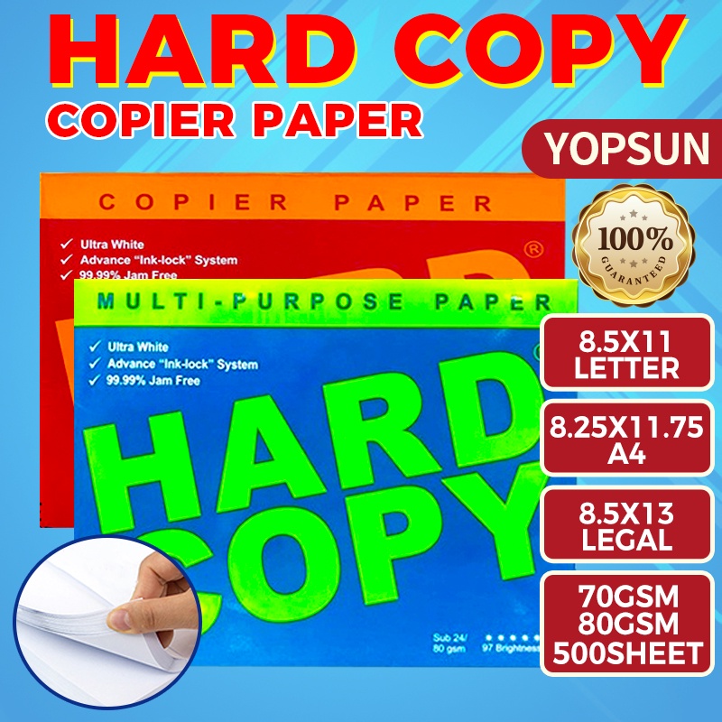 Hard Copy Bond Paper Short A4 Long 70gsm And 80gsm Copy Paper 500sheets Shopee Philippines 5493