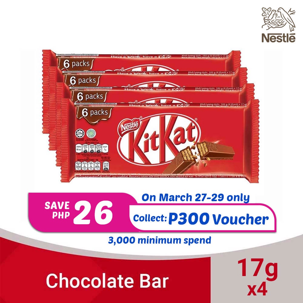 KITKAT 2 Finger Milk Chocolate Bar Flowrap 6-Pack 17g - Pack of 4 ...