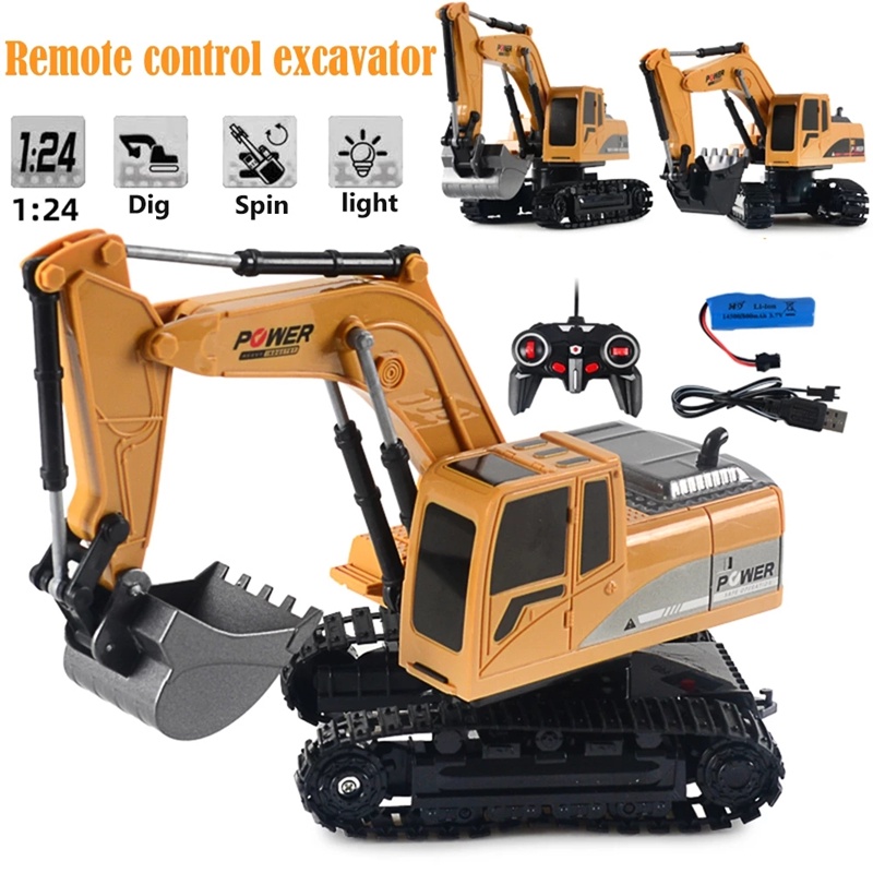 Alloy Remote Control Excavator 1:24 Rechargeable Rc Engineering Car ...