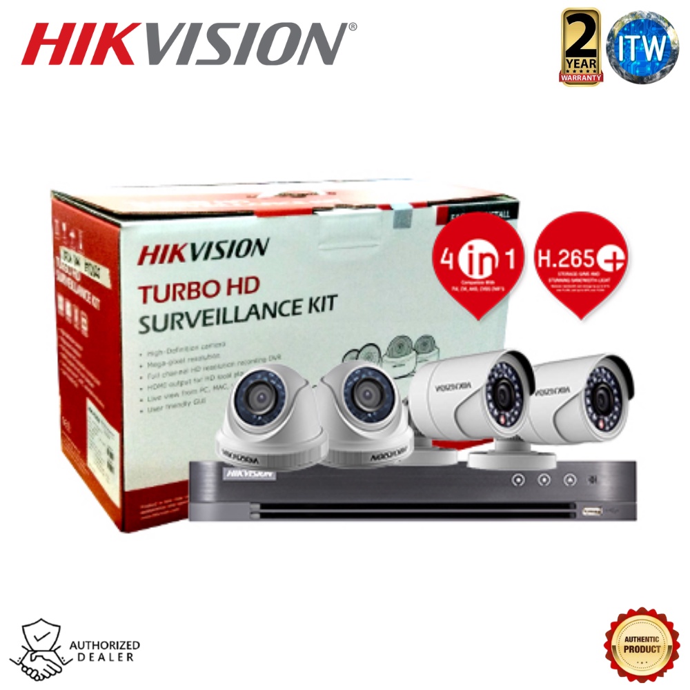 Hikvision 4 Channel DVR, 2X Dome, 2X Bullet Camera Bundles (TVI4CH2D2B