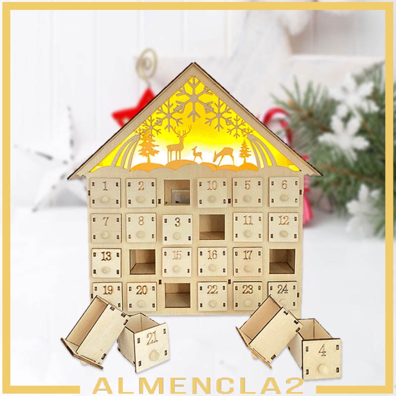 [ALMENCLA2] Christmas Wooden House Advent Calendar Light Up | Shopee ...