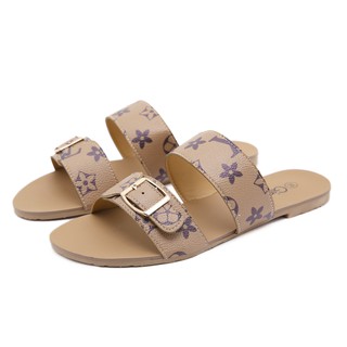 lv Double buckle Louis Vuitton Printed Strap Slide Sandals for