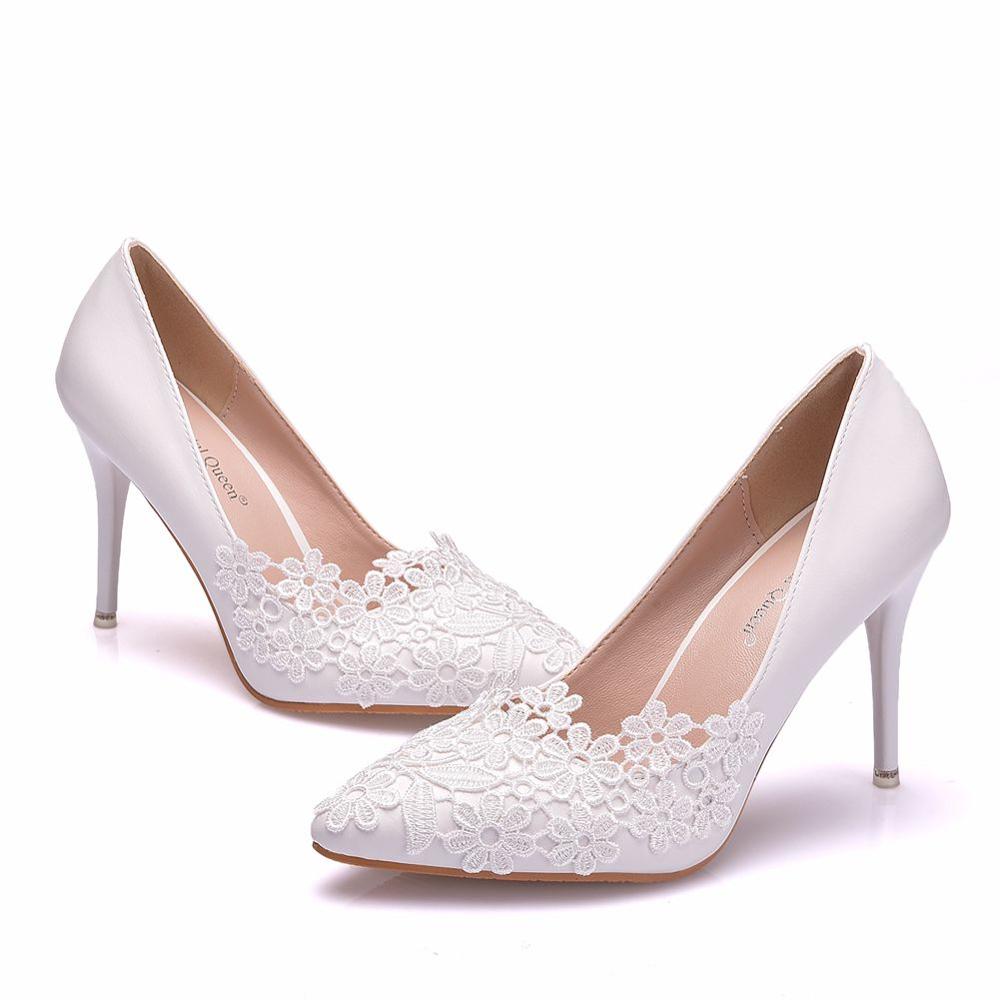 Crystal Queen White Lace Flower Pumps womens Elegant Wedding Shoes Bride High Heels Platform Ladies Shopee Philippines