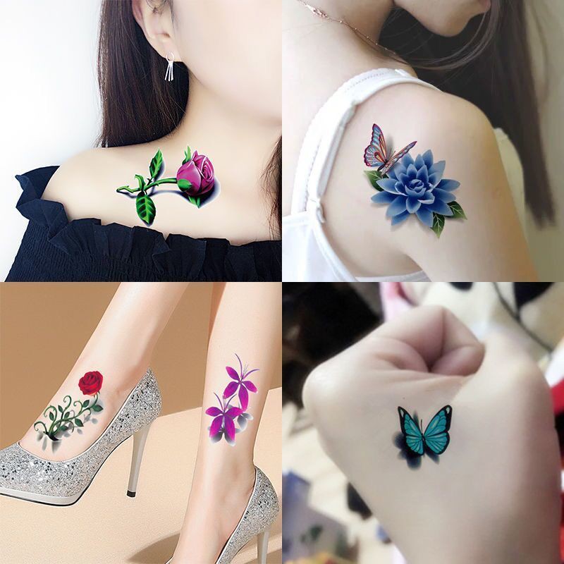 Waterproof Tattoo Stickers Female Rose Butterfly Tattoo Stickers ...