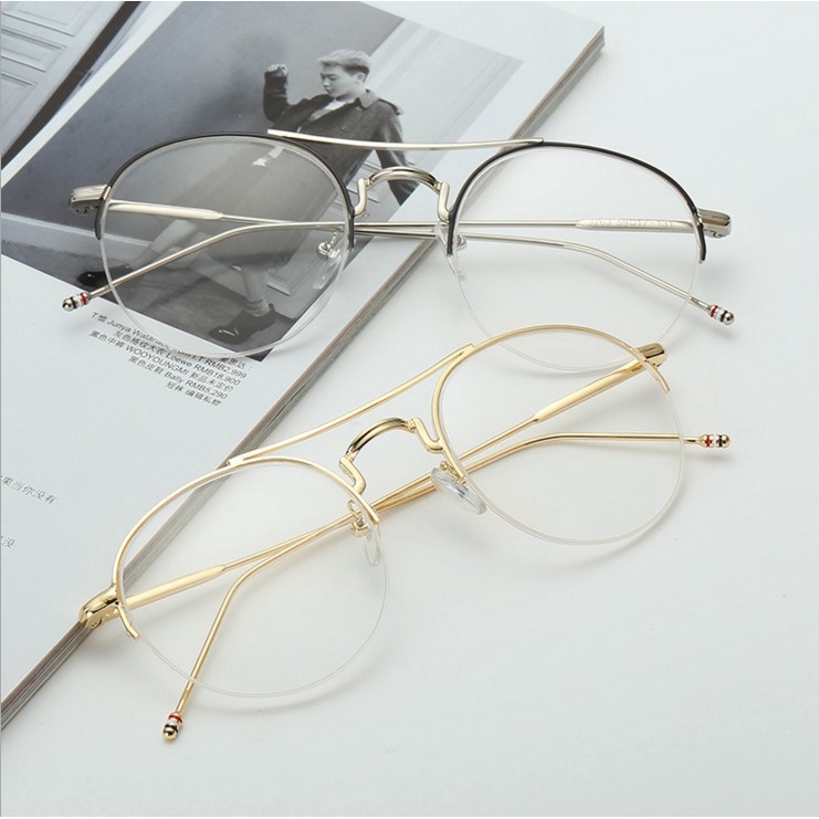 Retro Literary Simple Transparent Metal Oval Double Beam Spectacle ...