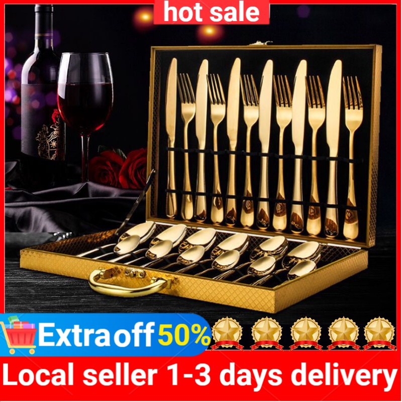 24 Pieces / Set Luxury Gold Cutlery Set Gold Plated Stainless Steel