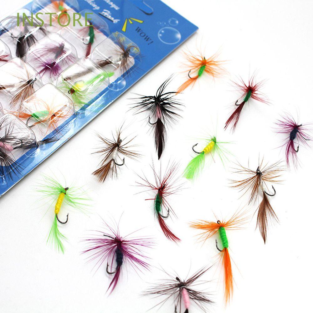 INSTORE Fly Fishing Lure 12Pcs/Set Insects Flies Fly Artificial Fishing  Bait High Carbon Steel Perfect Decoy Single Treble Hooks